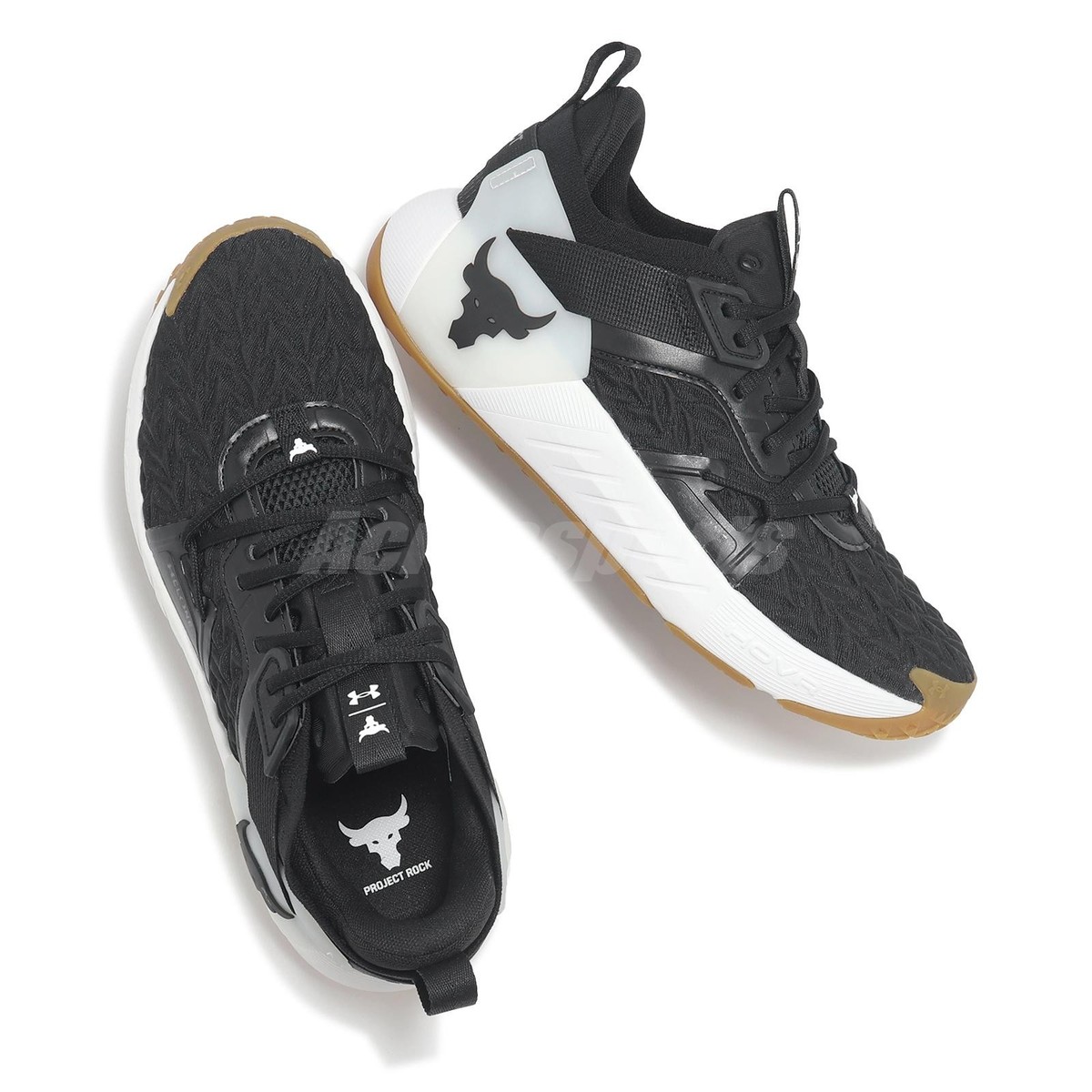 靴 Project Rock 6 'Black Gum' Men Black Under Armour Project Rock 6 UA Black Gum Men Cross Training Shoes