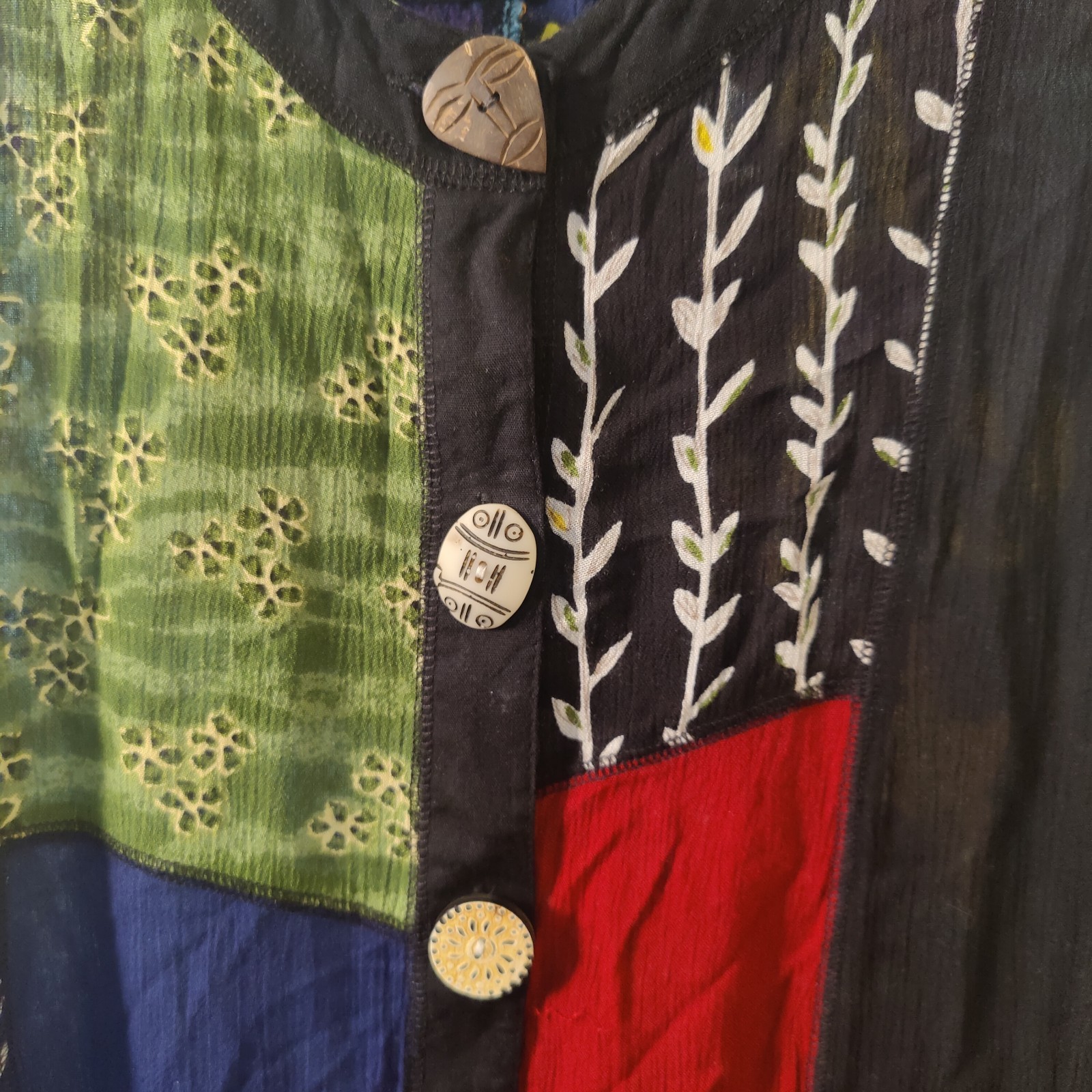 LA Cera patchwork dress with pockets button Up si… - image 3