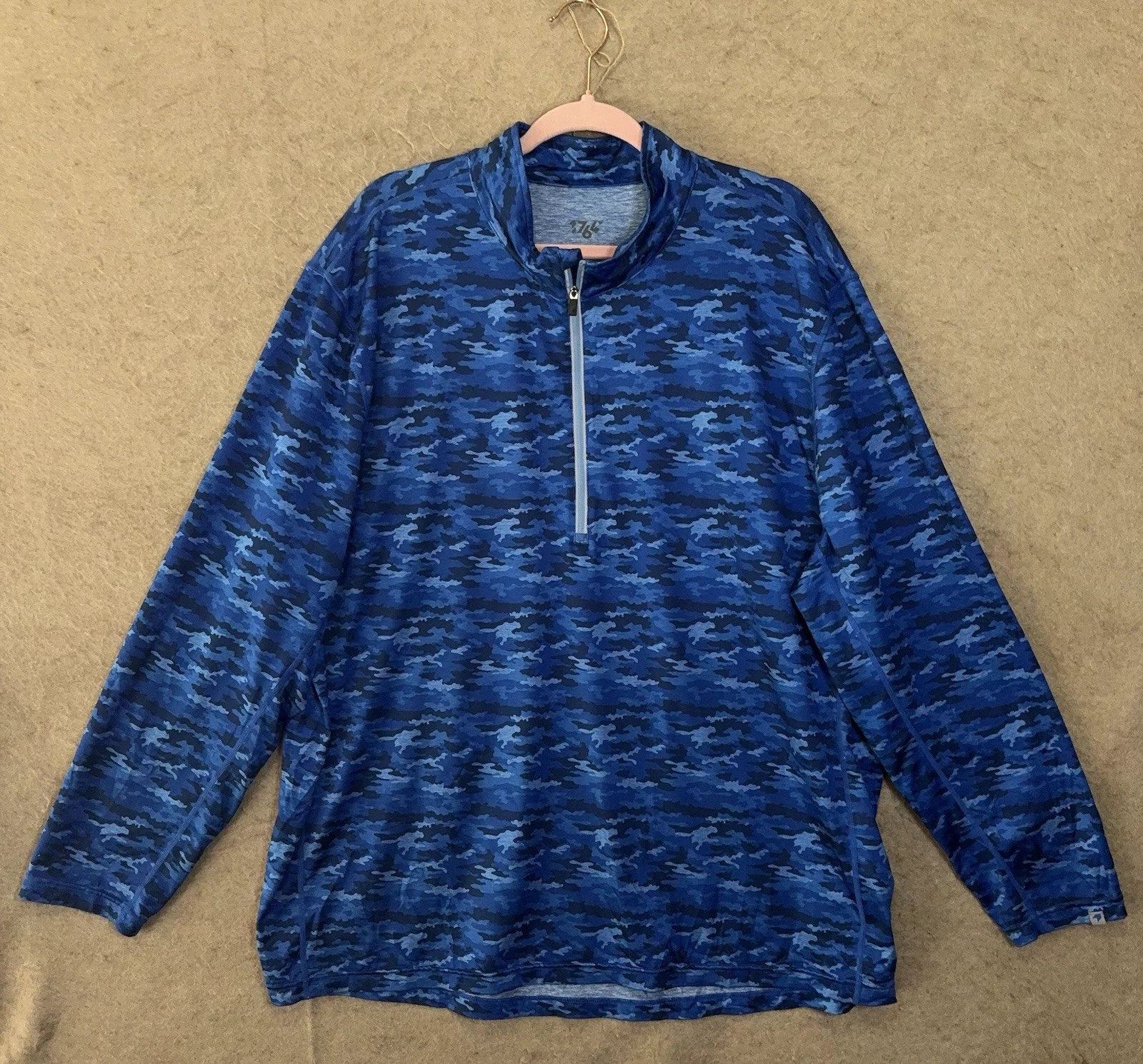 1764 Performance Pullover Shirt Mens 2XL Blue Camo 1/4 Zip Stretch Golf