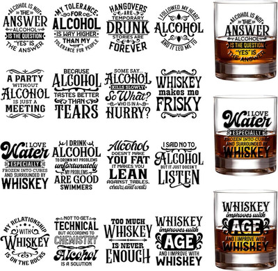 Funny UVDTF Cup Wraps - 16 Sheets Whiskey UV DTF Decals for 16 OZ Glass, Drink B