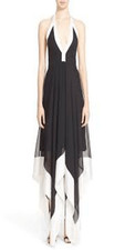 Alice + Olivia Handkerchief Hem Halter Dress Black/White