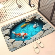 Koi Pond Night Doormat Rug Sand Scraping Floor Mat Pad, Entrance H OT Foot O8T7