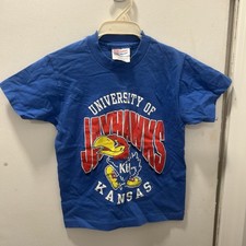 Hanes Kansas Jayhawks Boys Graphic T-Shirt Small (6-8) Blue RARE VINTAGE