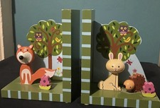 Orange Tree Toys Woodland Friends Wooden Bookends Fox Rabbit and Hedgehog. VGC