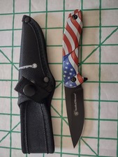 Smith And Wesson American Flag Fixed Blade Full Tang Knife With Sheath