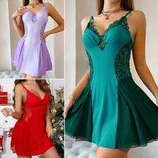Sexy Womens Lingerie Lace Chemise Nightgown Sleepwear Babydoll Teddy Sleep Dress