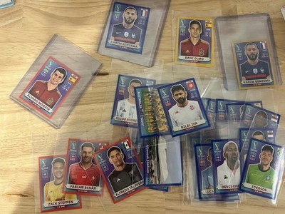 Panini Qatar 2022 Stickers 23 Blue Foil 4 Red foil.  Benzema Gold And Blue