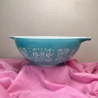 Vintage Pyrex Glass AMISH BUTTERPRINT Turquoise #444 Cinderella 4 Qt Mixing Bowl