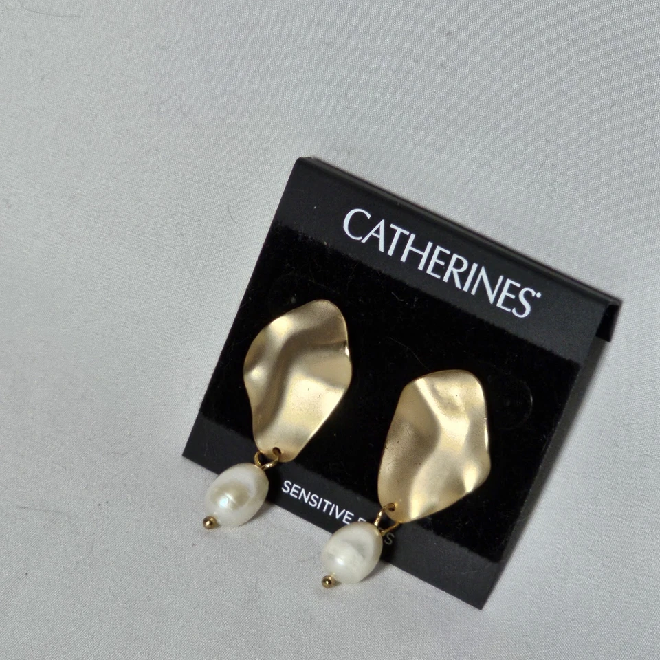 Pendientes Catherines Oro Estaño Perla Tachonados Nuevos con Etiquetas Foto 4 de 4