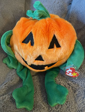 90's Vintage Beanie Buddies Pumpkin Plush Halloween Jack-O-Lantern 1999 Pumkin