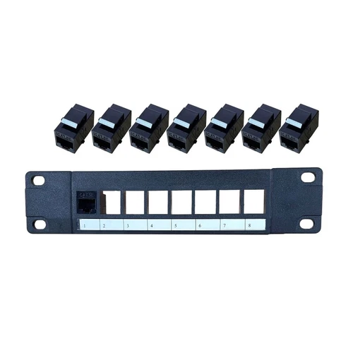 8 Port CAT5e RJ45 Through Coupler Patch Panel for w/ Back Bar Wallmount or Rackm
