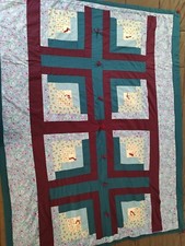 Vtg Handmade Patchwork Quilt Floral Aztec 62x48 Cottage Granny Square Cabin