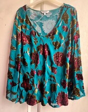 Elegant *east* Green Beaded Embroidered Sequin Silk Devoré Velvet Floral Top 14