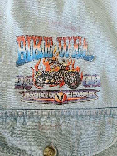 2003 DAYTONA BEACH BIKE WEEK Denim Sleeveless Button-Down Shirt Embroidered L - Picture 5 of 6