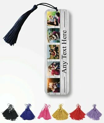 CREATIVE MEMORIES UK Personalised Metal Bookmark with Photos and Text - Christmas Gift - Wood Effect