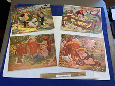 Vintage 1950's Lot 4 Tray Framed Puzzles Nursery Rhymes Little Boy Blue Little