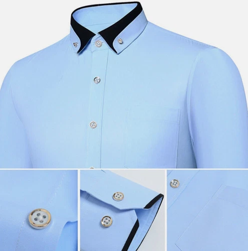Luxury Shirt Mens Casual Double Collar Slim Fit Formal Long Sleeve Shirt M-4XL - Picture 6 of 27