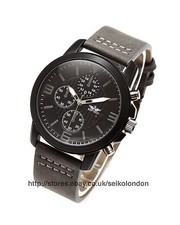 Softech Gents Black Dial Watch, Black Finish Case, Grey Markers, Grey Strap