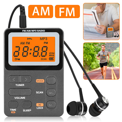 Pocket Portable  Digital LCD AM FM Radio Stereo MP3 USB Rechargeable w/Earphones