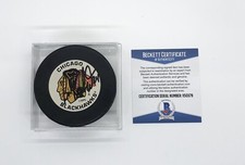 Bob Probert Signed Chicago Blackhawks Souvenir Puck Beckett COA