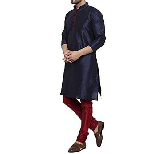 Traditional Plain Full Sleeve Silk Kurta Pajama Regular Fit Party Were For Mens - Picture 41 of 66