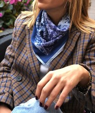 Silk Scarf, Spring Summer Scarf, Best Gift for Women, Blue Head Neck Scarf