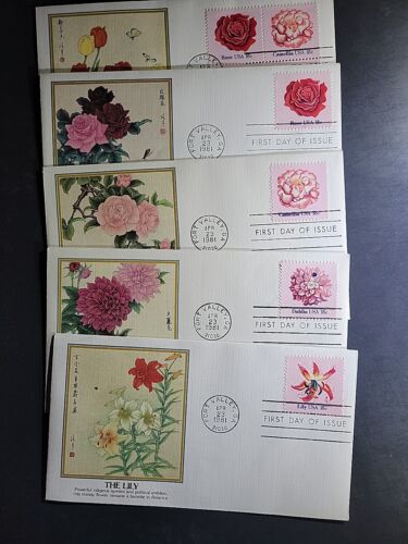 1981 US FDC Set of 5 FLOWERS  - Scott# 1876-1879, 1879a - FLEETWOOD - Picture 1 of 7
