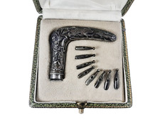 ANTIQUE FRENCH 800 SILVER PARASOL UMBRELLA HANDLE SET CANE HANDLE