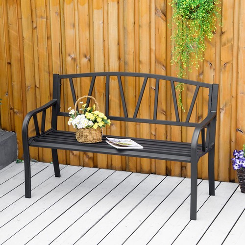 2-Person Metal Garden Bench for Patio Outdoor Park Deck Front Porch Furniture - Picture 9 of 11
