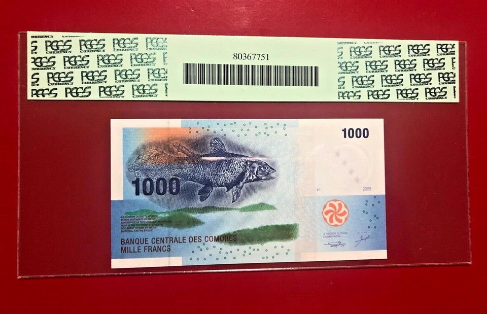 2005 1000 FRANCS COMOROS REPUBLIC 2005-06 ISSUE PCGS CURRENCY SUPERB GEM 68PPQ - Image 2 of 2