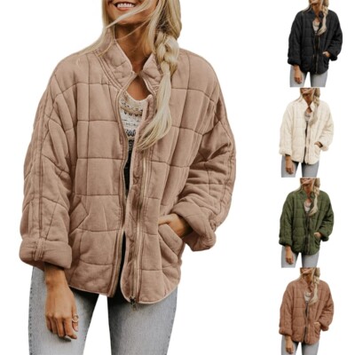 Trendy Fall Down Coat for Women Long Sleeve Quilted Puffer Outwear with Pocket