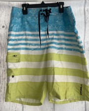 O'Neill Men's Beach Volleyball Board Shorts Size 32 Surf Swim Green/BlueStriped