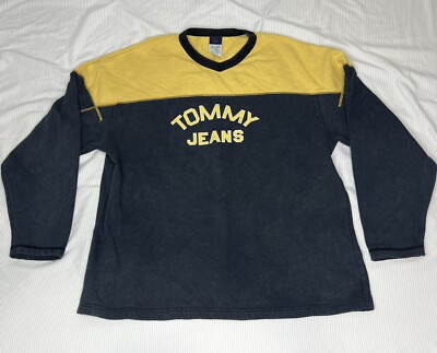 Vintage Tommy Jeans 90s Crew Neck Sweatshirt Men's Size XL Black And Yellow