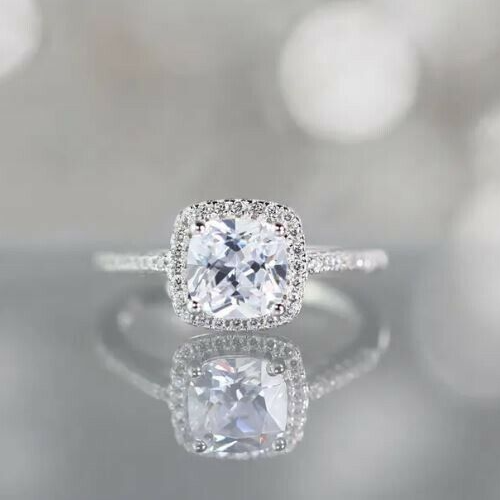 Bague De Fiançailles En Diamant Simulé 4CT Jaune Coussin - Plaqué Or Blanc 14k