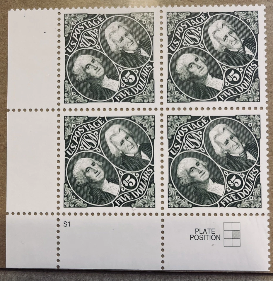 US #2592, 1994 $5 Presidents George Washington & Andrew Jackson, PB4 MNH Free SH - Image 2 of 4