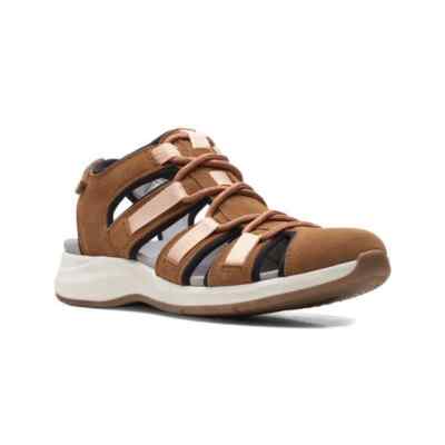 New Clarks Motion Tread Women'sSolan Sail Dark Tan Combi SandalsSize 9