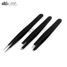 3 Slant  Pointed Tweezers Sets Eyebrow Ingrown Facial  Nose Hair Black Color
