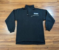 Vintage Hip Hop Y2K Hugo Boss America 1/4 Zip Patchwork Black Sweatshirt Sz L