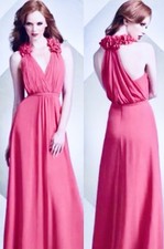 Prom Gown Tulip Pink Sz 8 Pleated Halter Maxi Bridesmaid Dress