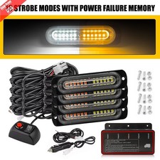 4pcs Amberwhite 12 Led Car Truck Strobe Light Bar Flashing Warning Hazard Lamps