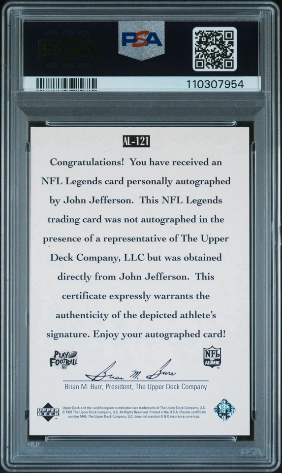 1997 Upper Deck NFL Legends Autographs John Jefferson #AL-121 PSA Auto 10 PSA 8! - Image 2 of 3