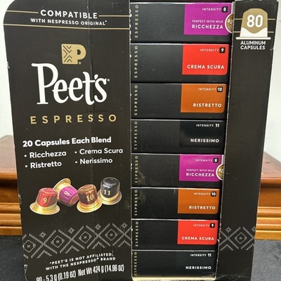 Peet's Espresso Compatible W Nespresso 80 Capsules 4 Blends 20 Pods Each NEW!