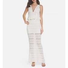 Foxiedox Makayla white ruffle lace sheer open back maxi dress Extra Large XL NWT