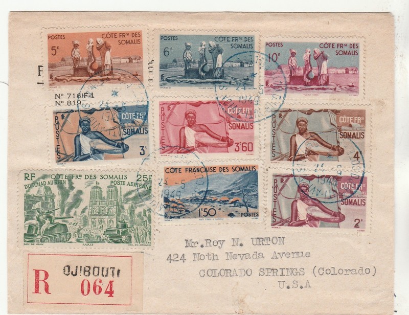 Somali Coast 'Registered Cover' To: U.S.A. "Djibouti 24-5 / 1949"