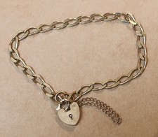 VINTAGE 9ct HEART LOCK CHAIN BRACELET 5.47g 16.5cm