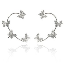 2 Pieces Zircon Butterfly Ear Cuffs Earrings - Rhinestone-adorned Butterfly Ear