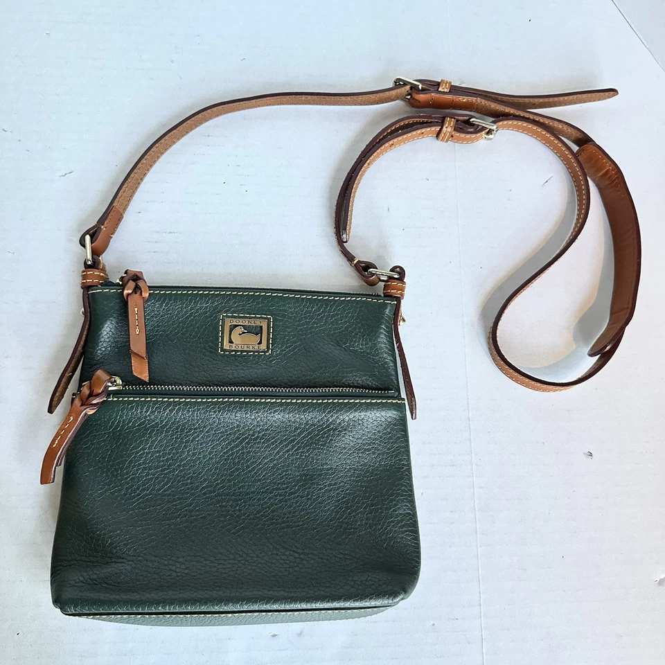 Dooney & Bourke Letter Carrier Crossbody Purse Pebble Grain Leather Hunter Green - Image 2 of 4