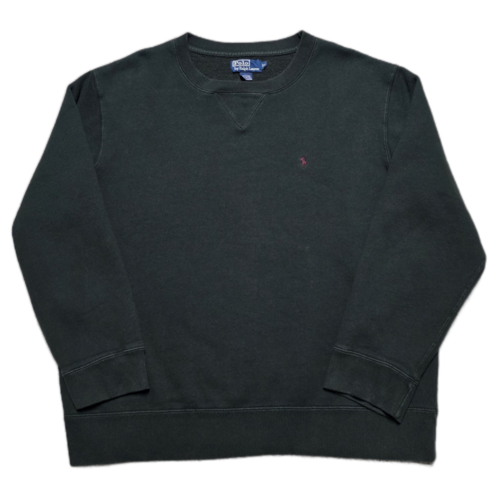 Polo Ralph Lauren verde girocollo vintage anni 90 uomo XL rosso pony pile