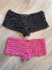 Vintage Set 2 Pairs Panties Chiffon Lace Ruffles Pin Up Burlesque Sissy M/L