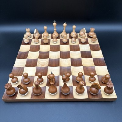 Umbra Wobble Maple & Walnut Wood Chess Set Designed by Adin Mumma